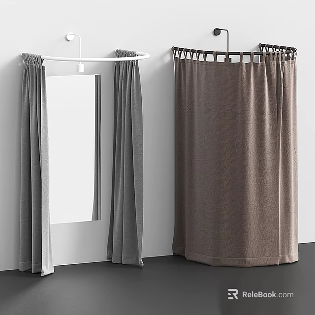 Stylish Gray and Brown Curtains with Different Rod Colors for Interior Design 3d model 