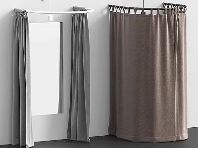 Stylish Gray and Brown Curtains with Different Rod Colors for Interior Design 3d model