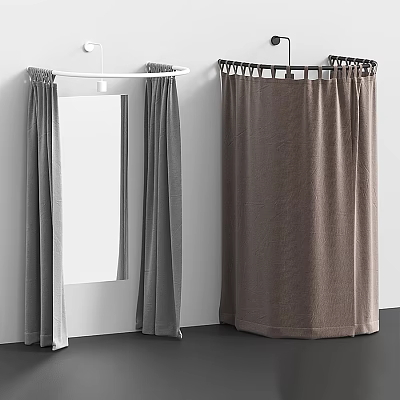 Stylish Gray and Brown Curtains with Different Rod Colors for Interior Design 3d model
