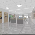 Modern Public Office Space With Open Layout Work Desks Storage Cabinets And Ceiling Lights 3d model