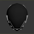 Futuristic Gray And Black Helmet With Circular Details On Display Stand