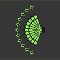 Green Fan Shaped Structure With Black Details And Green Stars On Grey Background