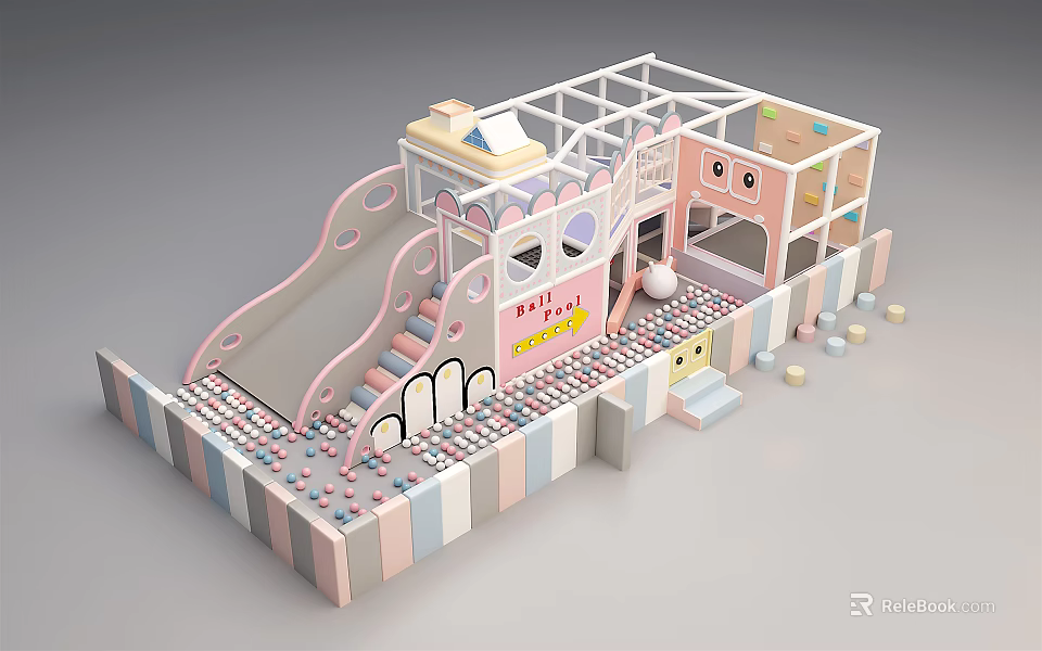 Indoor Playground Equipment With Colorful Slide Climbing Structure And Safe Play Area 3d model 