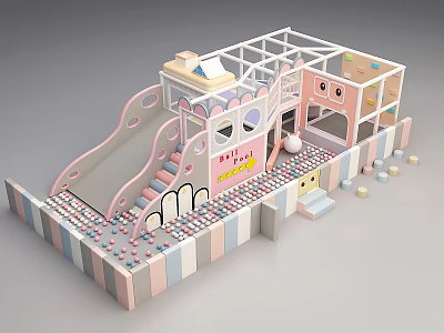 Indoor Playground Equipment With Colorful Slide Climbing Structure And Safe Play Area 3d model