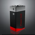 9V Power Cell Battery with Black Red White Design Plus Sign on Dark Background