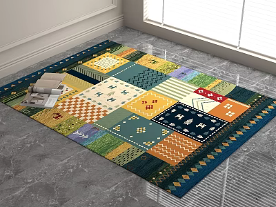 Colorful Square Rug With Geometric Patterns And Patchwork Design For Home Decor 3d model
