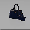 Blue Quilted Handbag Set With Circular Logo And Matching Small Pouch 3d model