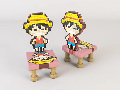 Adorable Kids Chair With Lego style Cartoon Character Pink Surface Wooden Legs 3d model