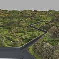 Hexagonal Garden Landscape Design With Green Vegetation And Varied Terrain Structures 3d model
