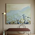 Abstract Painting With Soft Blue Yellow Tones And Textured Brushstrokes In Modern Interior