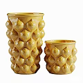 Yellow Decorative Ceramic Vessels With Textured Patterns Tall And Short