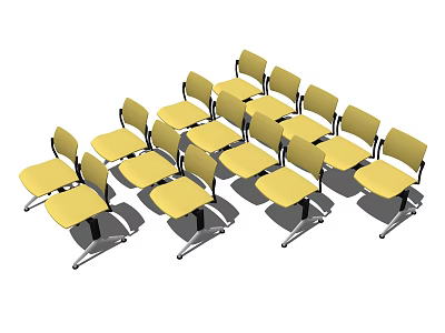 Public Chairs in Yellow Color with Metal Legs Arranged in Rows for Public Areas 3d model