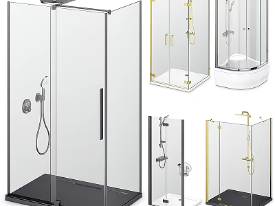 Elegant Shower Sauna Glass Enclosures Featuring Modern Designs And Black Gold Frames 3d model
