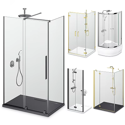 Elegant Shower Sauna Glass Enclosures Featuring Modern Designs And Black Gold Frames 3d model