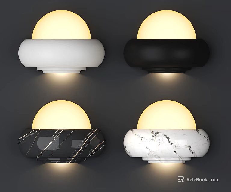 Modern Round Wall Lamps Featuring White Black And Marble Texture Design 3d model 