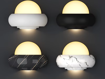 Modern Round Wall Lamps Featuring White Black And Marble Texture Design 3d model