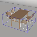 Wooden Rectangular Dining Table Set With Four Woven Backrest Metal Leg Chairs 3d model