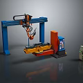 Industrial Gantry Machinery With Mechanical Arm Orange Components And Control Panel