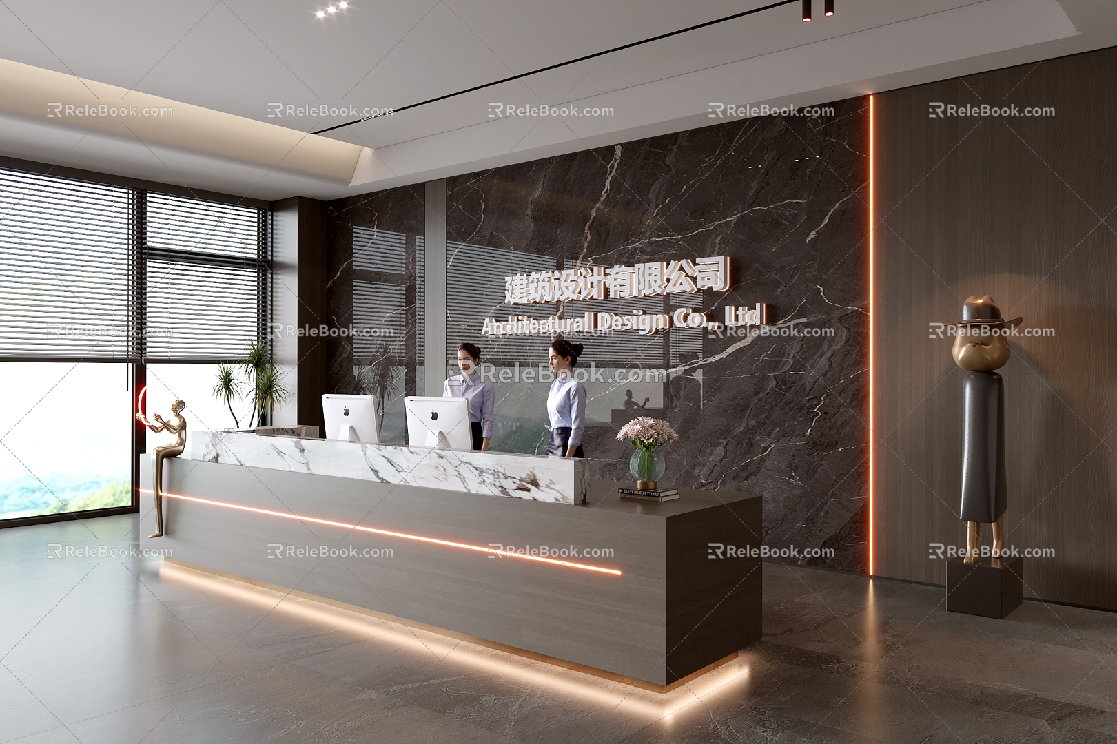 Modern company front desk background wall reception area bar desk reception desk hall simple lobby model