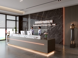 Modern company front desk background wall reception area bar desk reception desk hall simple lobby 3d model