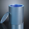 Shiny Blue Metal Paint Can With Open Lid On Dark Reflective Surface