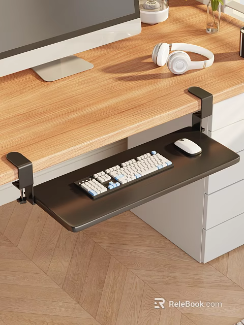 Sturdy Ergonomic Black Under Desk Keyboard Shelf With Keyboard And Mouse 3d model 