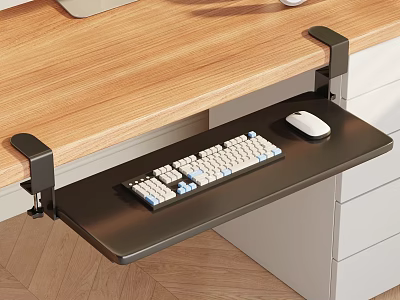 Sturdy Ergonomic Black Under Desk Keyboard Shelf With Keyboard And Mouse 3d model