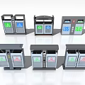 Public Facility Classified Waste Bins With Various Recycling Signs And Separation Design