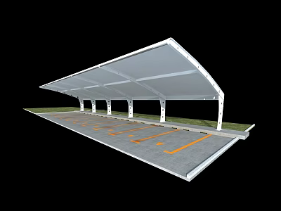White Parking Canopy With Multiple Support Pillars Over Parking Lot Area 3d model
