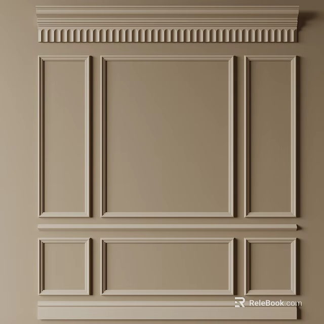 Gypsum Molding Decorative Wall Panel Design With Beige Background And Elegant Frames 3d model 