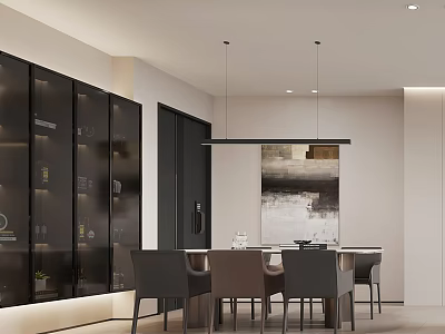 Modern Restaurant Interior With Open Layout Dining Table Chairs And Decorative Painting 3d model