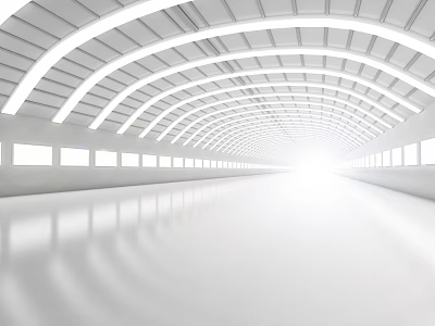 Bright Modern Office Corridor With Curved Ceiling White Walls Reflective Floor And Side Windows 3d model