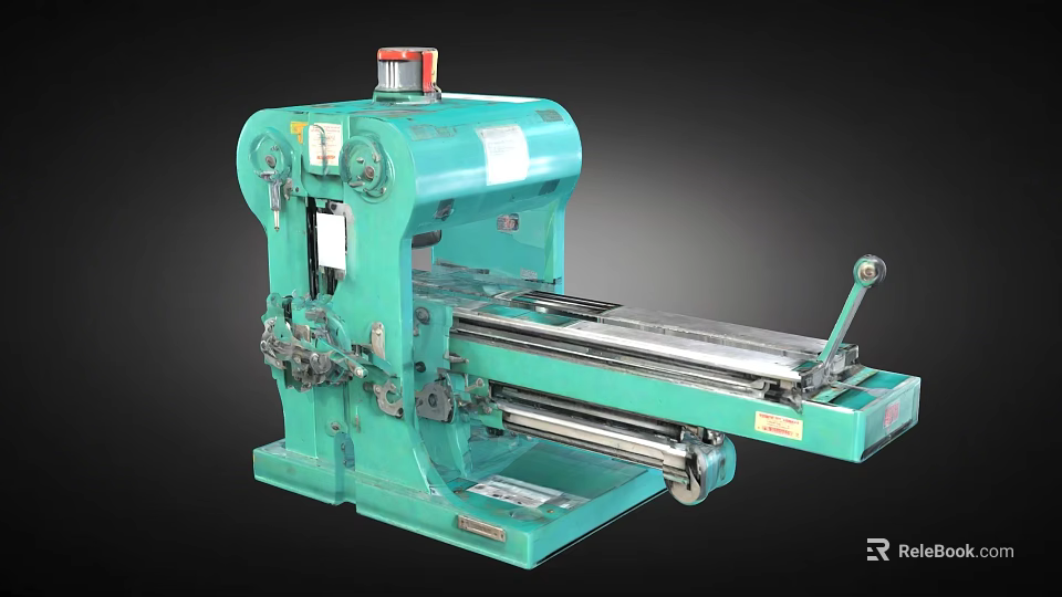 Green Industrial Punch Press Machine With Red Top Button Mechanical Structure And Worktable 3d model 