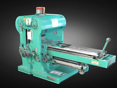 Green Industrial Punch Press Machine With Red Top Button Mechanical Structure And Worktable 3d model