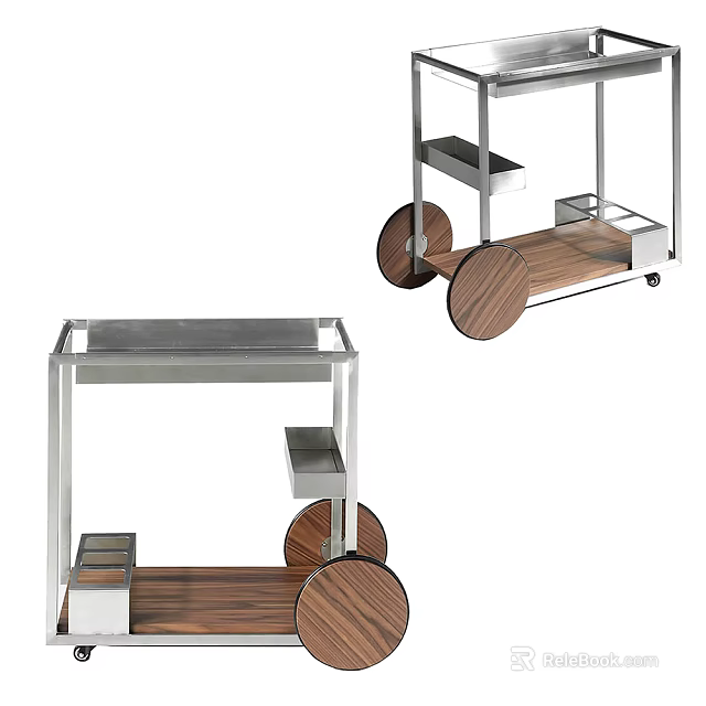Modern Commercial Equipment With Metal Frame Wooden Shelves And Rolling Wheels 3d model 