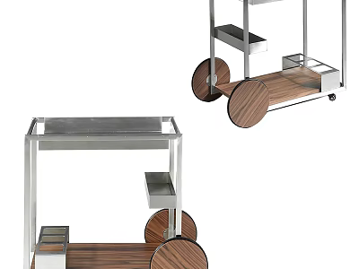 Modern Commercial Equipment With Metal Frame Wooden Shelves And Rolling Wheels 3d model