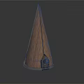Rustic Wooden Conical Building With Pointed Roof And Small Entrance Structure