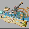 Vibrant Beach Themed Photo Spot With Guitar Palm Trees Beach Chairs Orange Elements And Minions