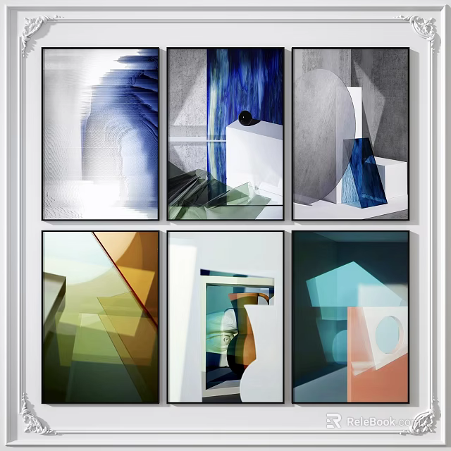 Modern Abstract Artworks With Geometric Shapes And Colorful Patterns For Interior Decor 3d model 