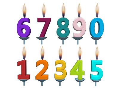Colorful Number Shaped Candle Lamps With Flames In Multiple Colors For Decor 3d model