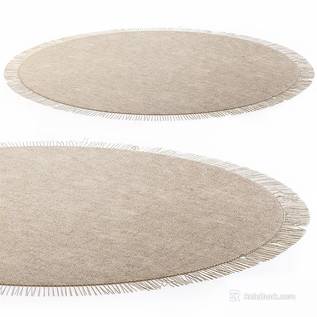 Soft Beige Round Rug With Fringed Edges For Modern Home Decor 3d model 