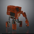 Red Mechanical Robot With Industrial Legs And Vintage Arm Design