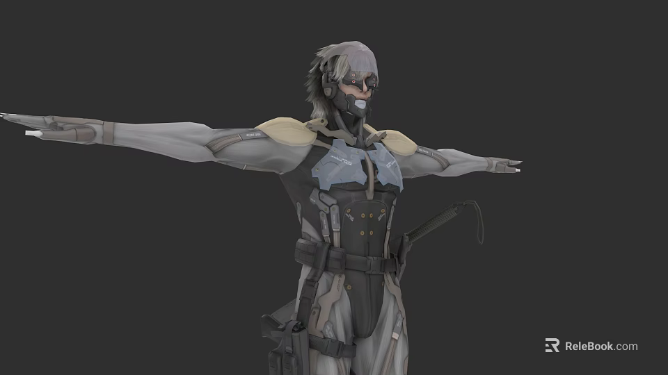 Futuristic Game Movie Character With Armored Suit Mechanical Design Gray Hair And Mask 3d model 