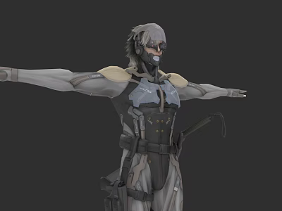 Futuristic Game Movie Character With Armored Suit Mechanical Design Gray Hair And Mask 3d model