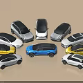 Various Car Models in Different Colors and Styles Arranged in Circular Pattern 3d model