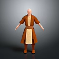 Man in Brown Robe with Beige Inner Garment Bald Head Standing Pose Gray Background