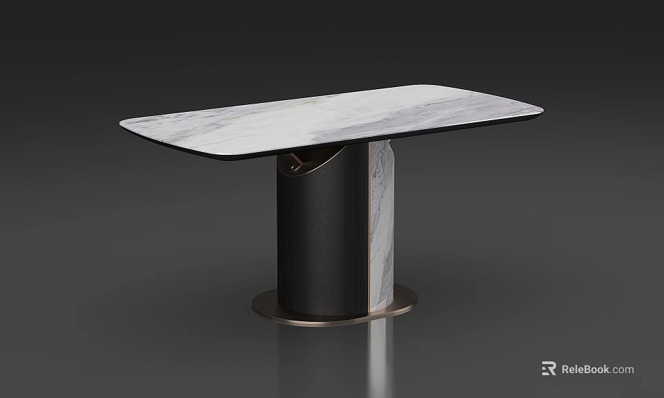Modern Rectangular Dining Table With Marble Tabletop And Black Base Design 3d model 