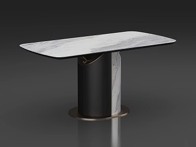 Modern Rectangular Dining Table With Marble Tabletop And Black Base Design 3d model