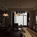 Warm Retro Open Living And Dining Room With Wooden Rattan Furniture And Large Bright Window