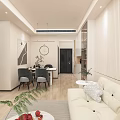 Modern Dining and Living Room Interior With Sofa Dining Table Chairs And Wall Clock